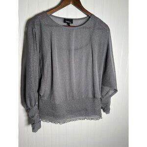 Women’s Grey Dressy Blouson Blouse Long Sleeves Size S Wedding Special Occation